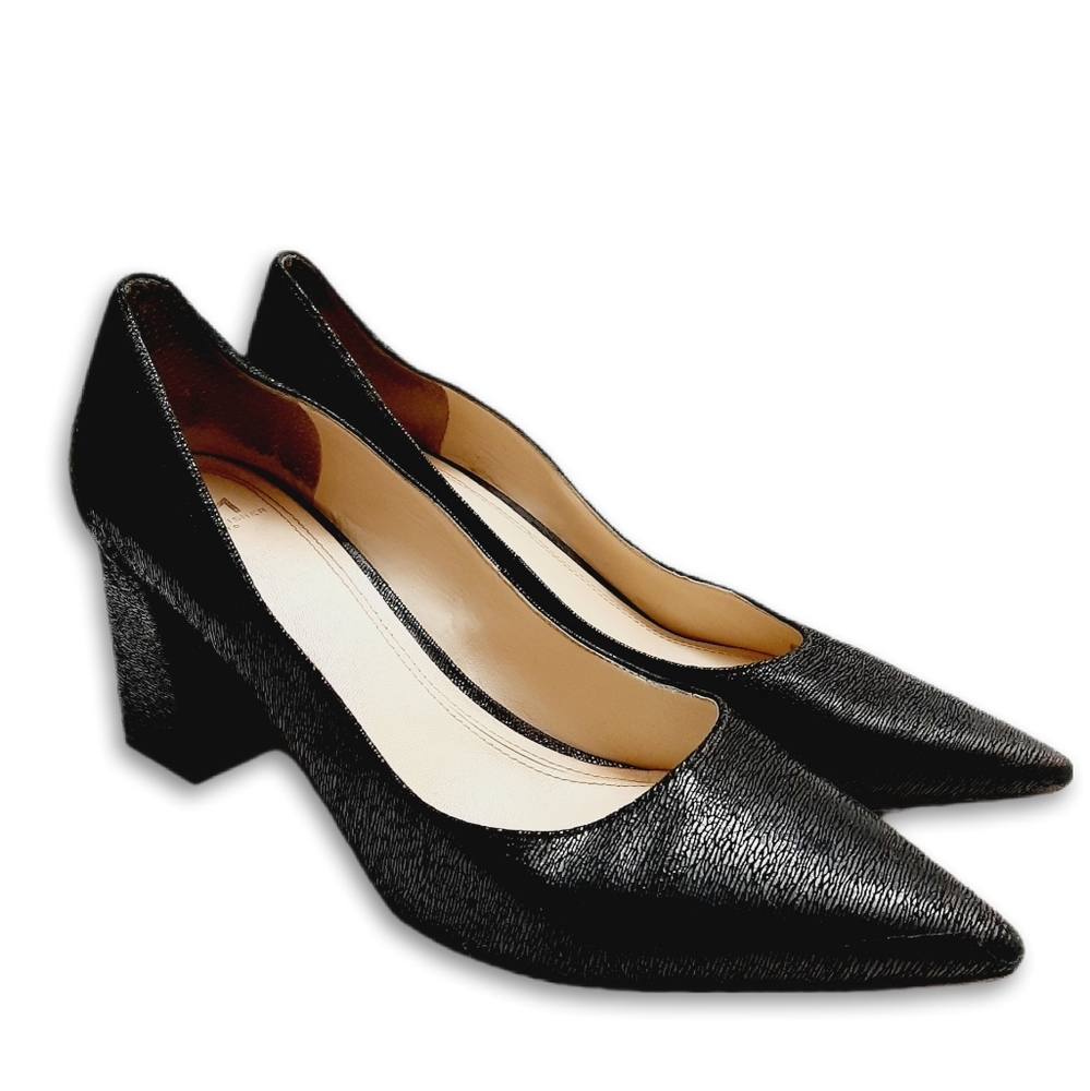 MARC FISHER Pointy Toe Chunky Square High Heel Elegant Black Shoe Sz 8.5 Flawed